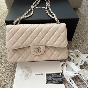 NWT Chanel Caviar Jumbo Double Flap Light Beige
